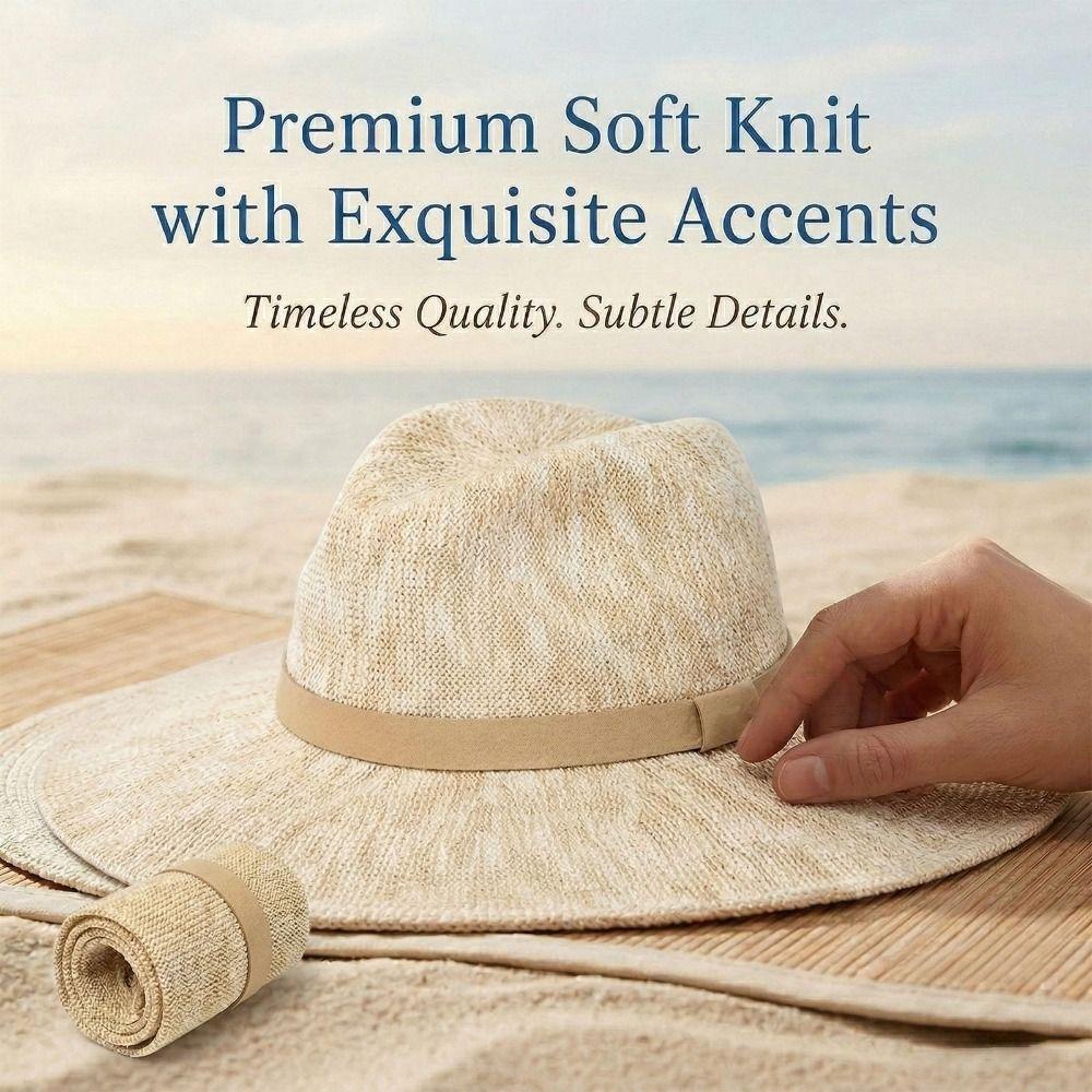 Breathable Foldable Sun Hat UV Protection Wide Brim Women Beach Hat Lightweight Soft Packable Knit Fedora Hat Summer Season
