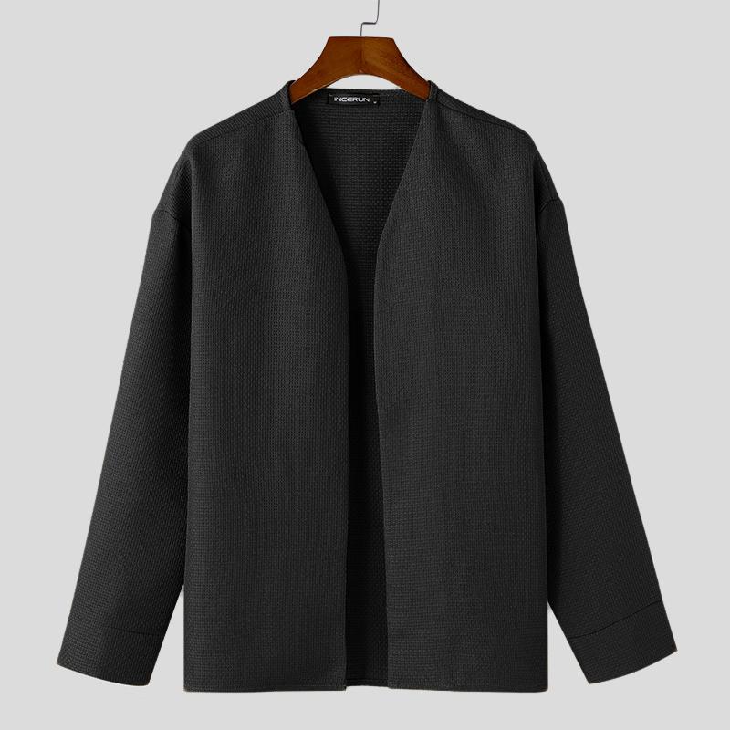 INCERUN Autumn Spring Men Open Front Texture Jacket Coat Long Sleeve Cardigan