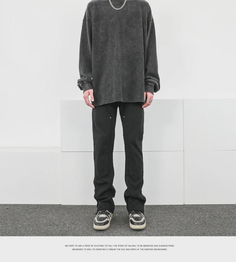 Мужские модные джинсы с необработанным краем и молнией: Узкие, прямые, расклешенные рабочие брюки в американском уличном стиле.