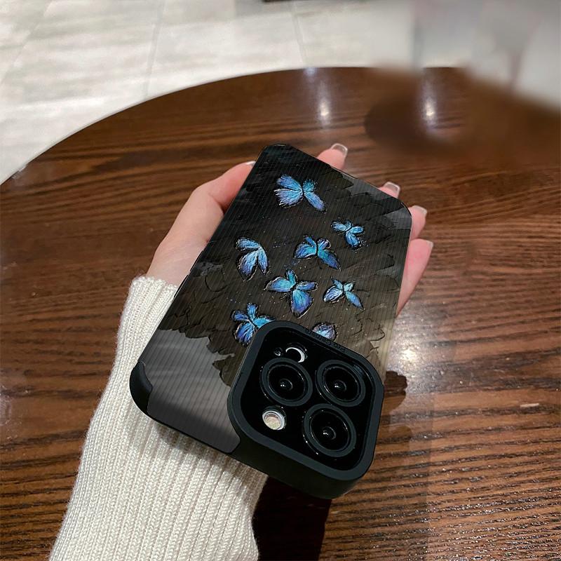 Мягкий силиконовый чехол для телефона с вертикальным зернистым рисунком и принтом бабочки, задняя крышка с объективом камеры, полная защита для iPhone
