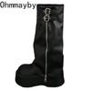 Fashion Chunky Women Knee-High Boots Fashion Belt Buckle Platform Heel Trouser Knight Booties Retro Style Female Shoes