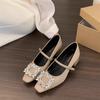 French Evening Breeze Commuter Light Mouth Silver Single Shoes Women's 2025 Spring and Autumn New Thick Heel Rhinestone Mary Jane High Heels