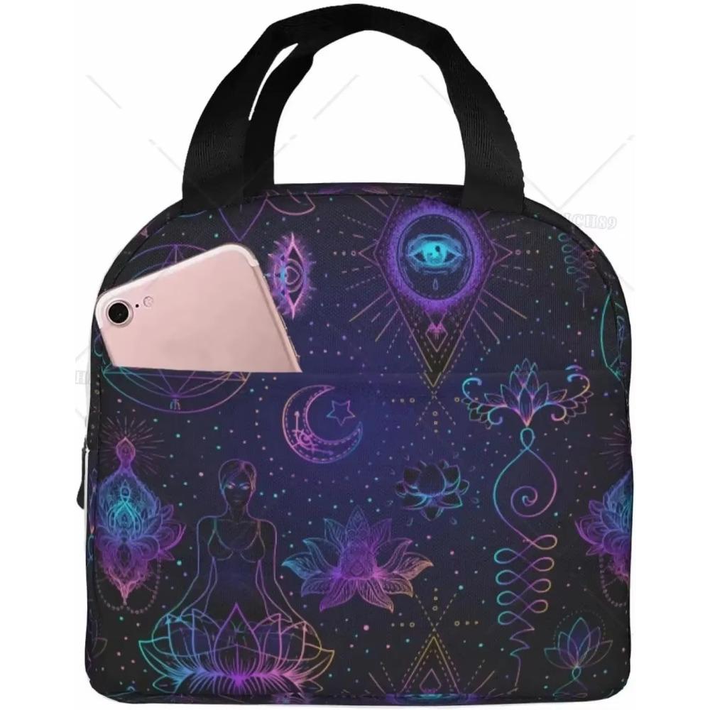 Mandala Boho Crescent Moon Sun Dreamcatcher Lunch Bag Waterproof Portable Tote Bag for Fashion Lunch Box with Zip Closure