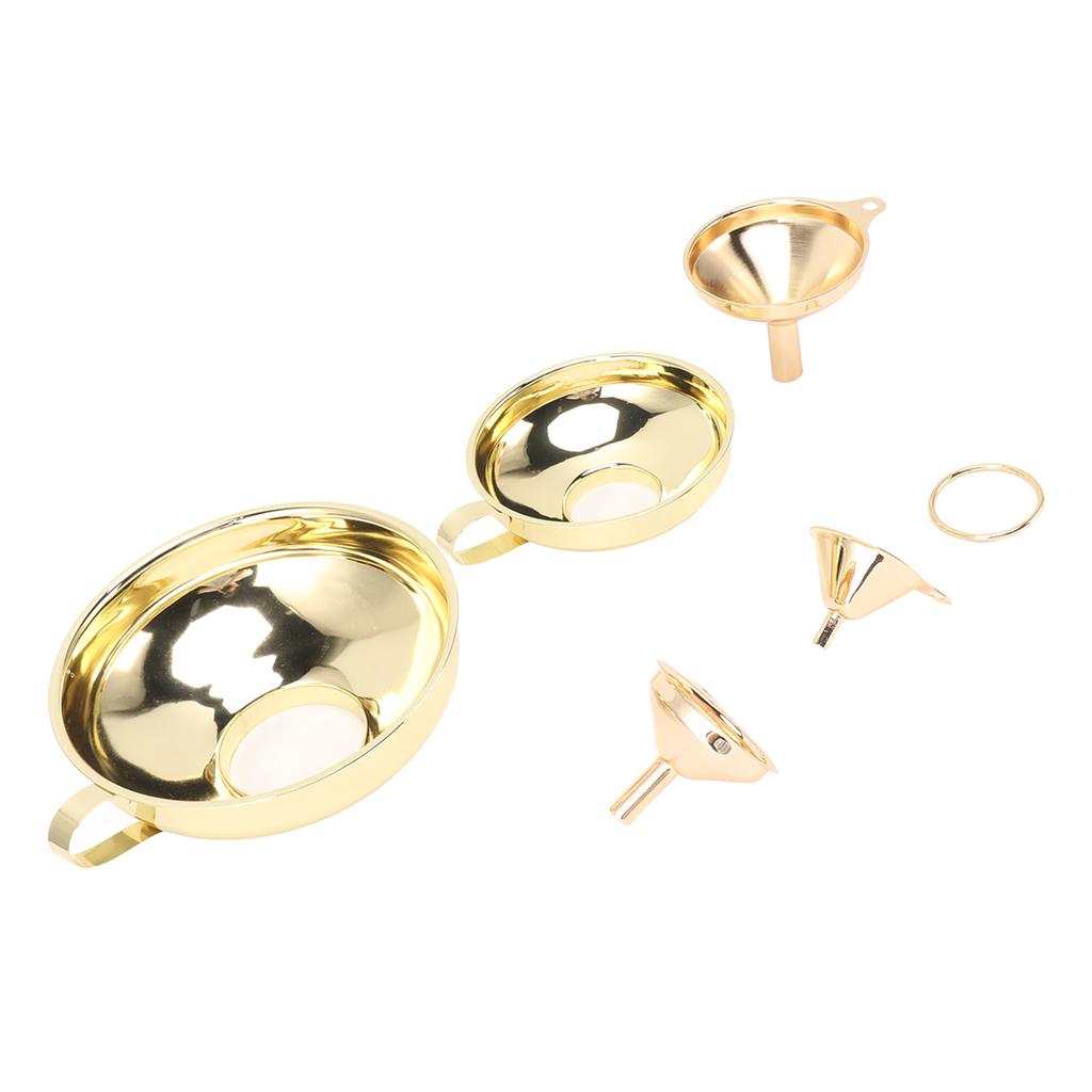 5 Pcs Funnel Set Stainless Steel Gold Plating Wide Mouth Narrow Rod Kitchen Funnel with Side Handle