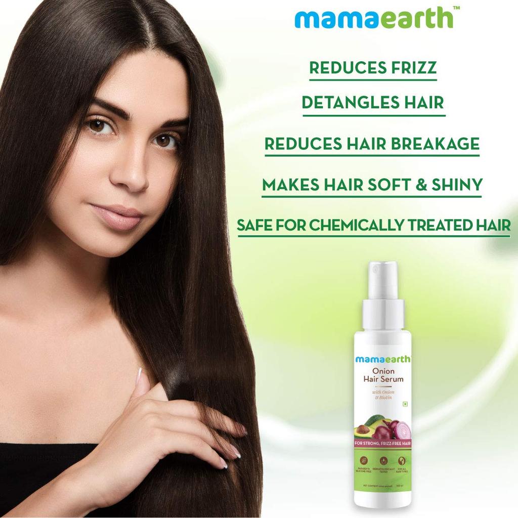 Mamaearth Onion Hair Serum 100 Ml for Silky Smooth Hair, Frizz-Free, Tangle-Free, Soft, Shiny, and Strong Hair