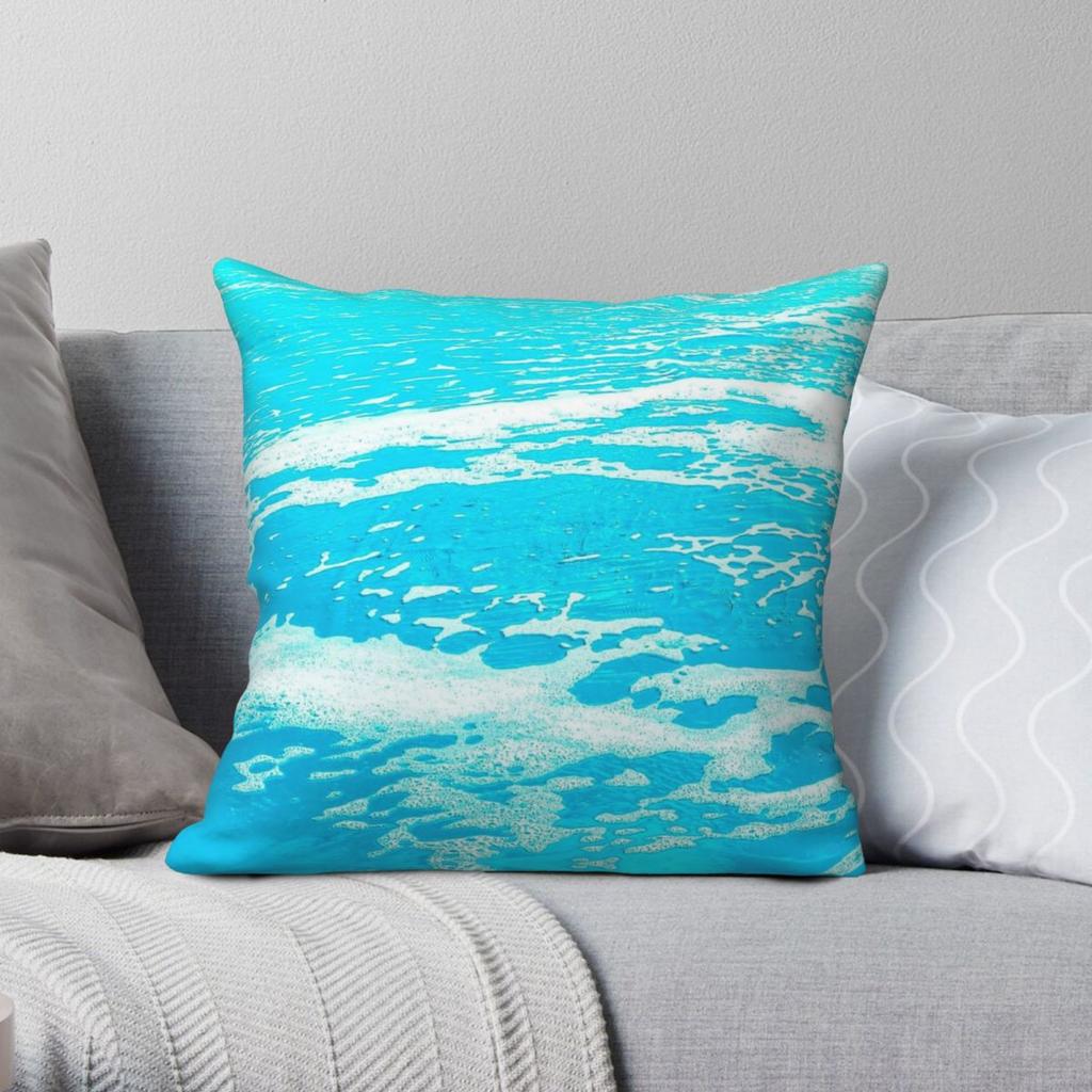 Turquoise Blue Ocean Square Pillowcase Polyester Linen Velvet Printed Zip Decor Pillow Case Home Cushion Cover x