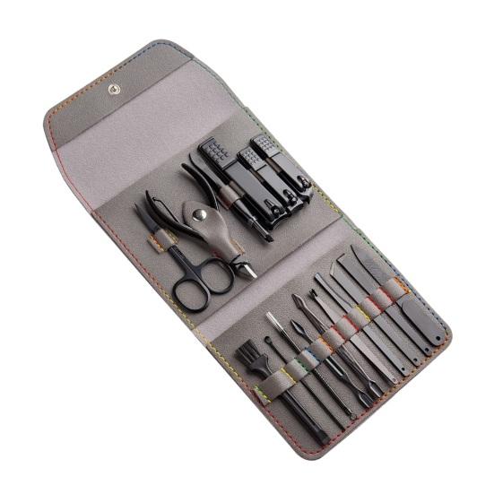 1 комплект Профессиональный набор для ухода за ногтями 16 в 1 Набор кусачек для ногтей из нержавеющей стали с чехлом из искусственной кожи Инструмент для ухода за ногтями для домашнего маникюра