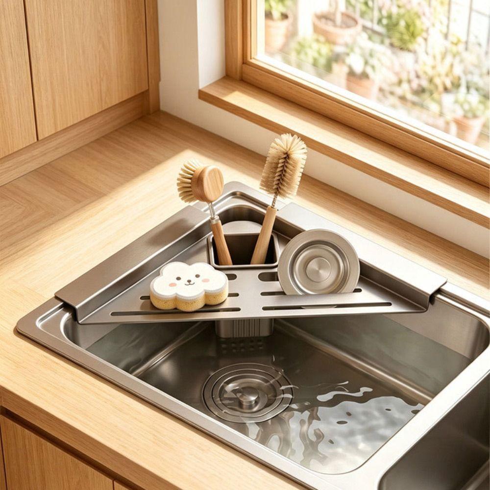 with Draining Cup Sink Drain Shelf Triangular Shape Dish Drying Rack Sink Corner Rack Kitchen Sink