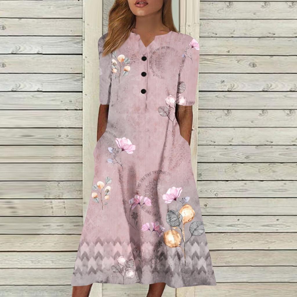 Женская летняя повседневная модная пляжная свинг-юбка с v-образным вырезом и короткими рукавами