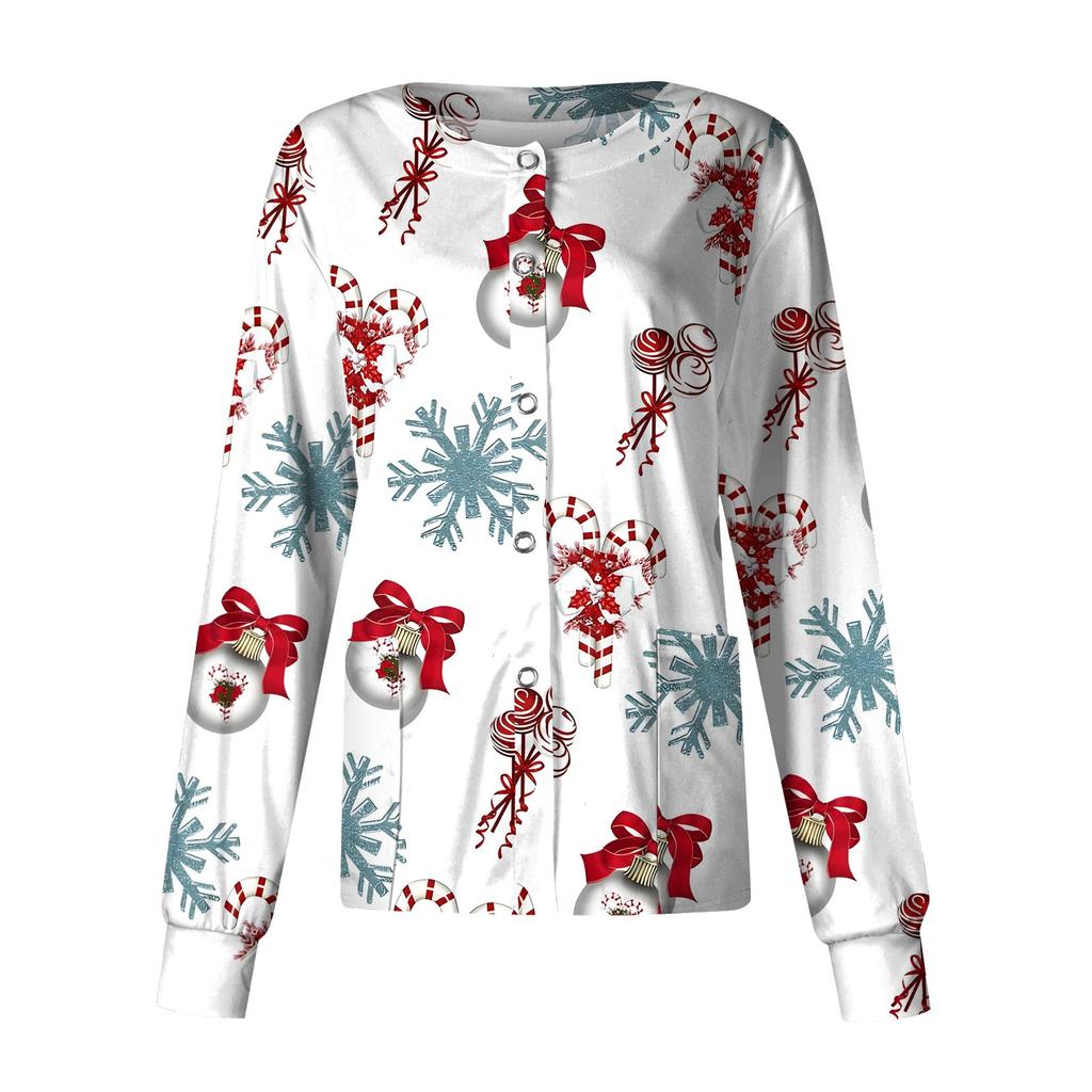 Женская повседневная модная однобортная куртка с длинным рукавом и стоячими лацканами с рождественским принтом, защитная рабочая куртка
