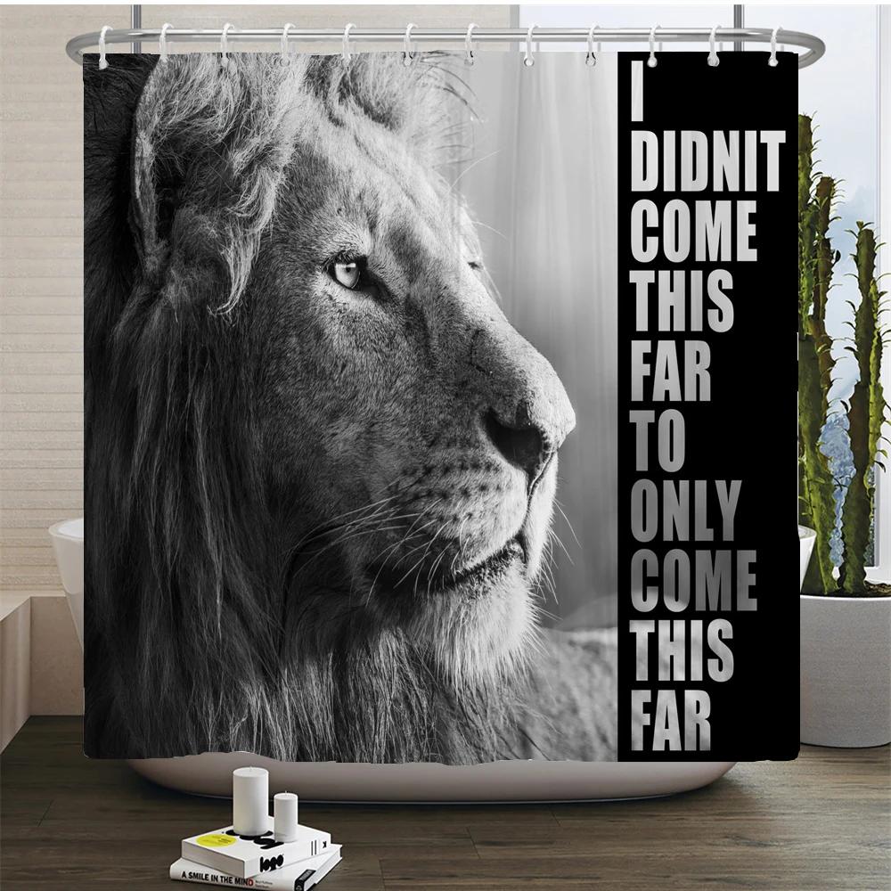 Black Animal Printed Shower Curtain Lion Tiger Creative Bathroom Curtain Decor Polyester Fabric Bathtub Curtain With Hooks