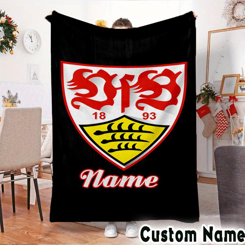 Custom Name Stuttgart Crest Art Throws Blanket Flannel Blankets for Couch Bed Gifts for Men Women Picnic blanket Christmas fan gifts