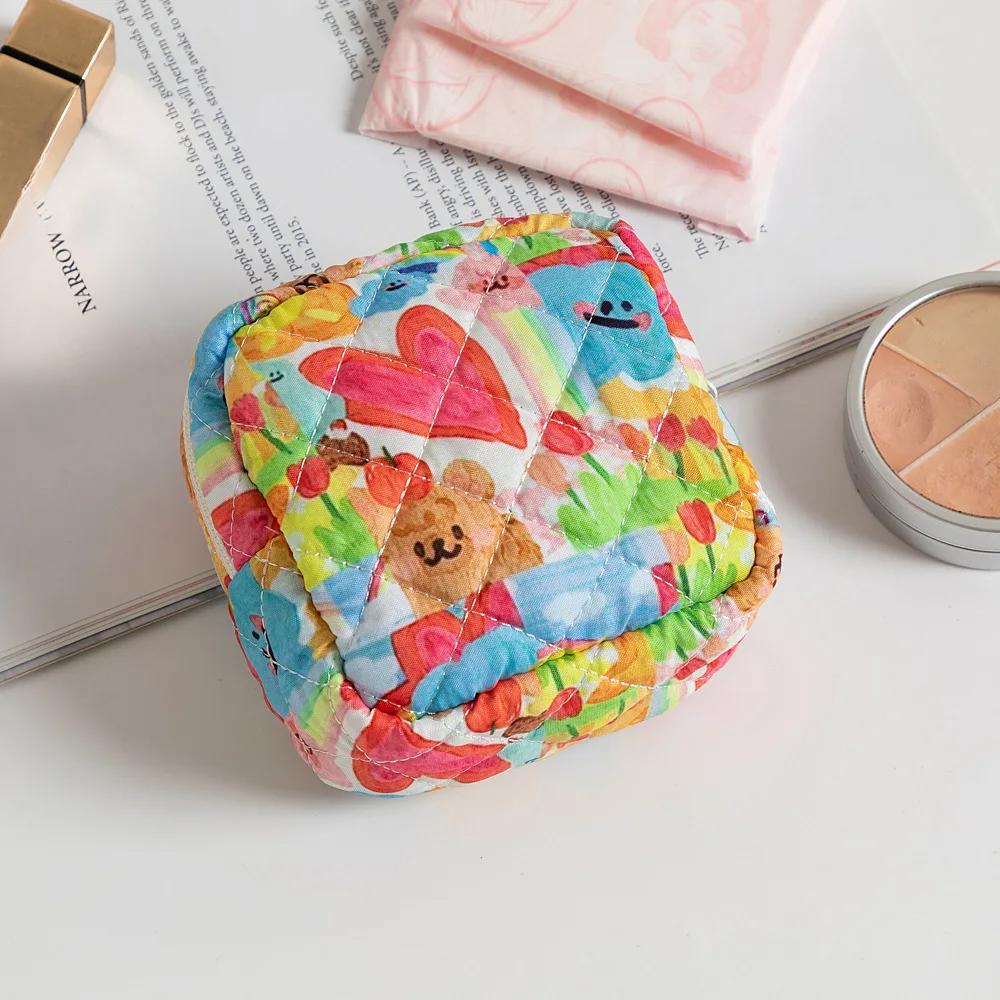 Floral Sanitary Napkin Storage Bag Girls' Sanitary Napkins Bags Women Cosmetic Bag Coin Purse Card Bag Travel Cosmetic Organizer
