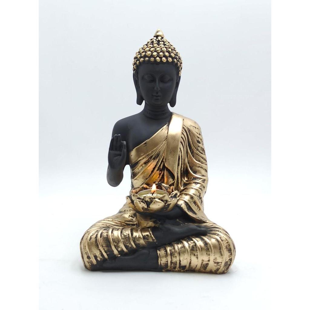 Polystone Home Decor Decoration Buddha Idol Statue Showpiece for Home Décor 1 Pic (Black Bronz), Religious