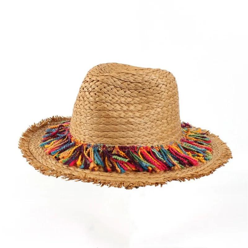 1 Pcs New Dopamine Colored Tassel for Shading Protection Small Face Display Breathable Weaving Wide Brim Grass Hat