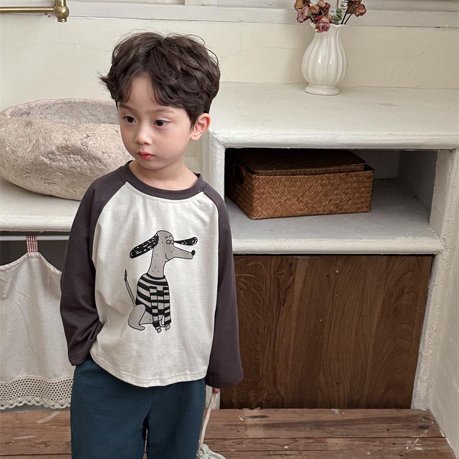 Autumn 2024 Kids' Raglan Sleeve T-shirt with Cartoon Print