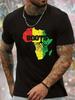 Men's Casual Graphic T-Shirt with Africa Map and Roots Design - Vibrant Geometric