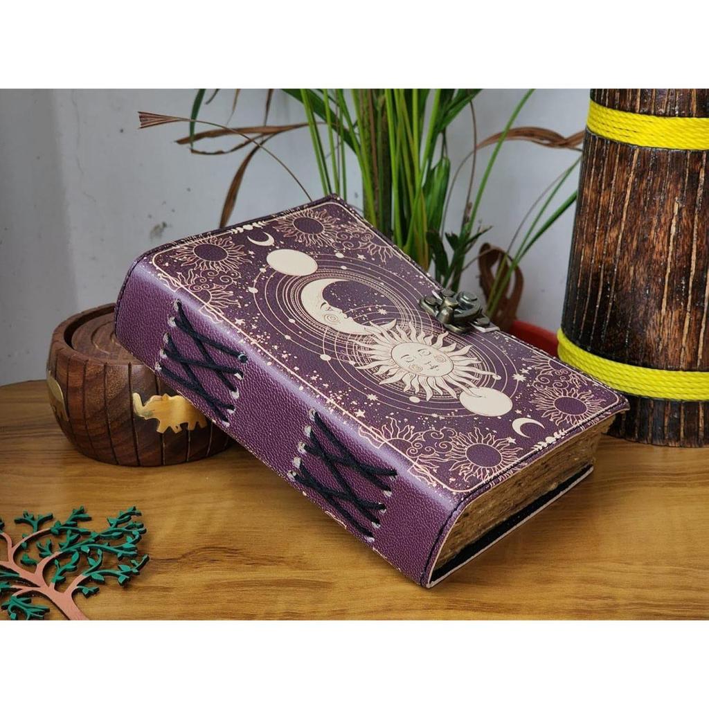 Handmade Vintage Journal Sun Moon Leather Journal Grimoire Journal 7x5 Inch