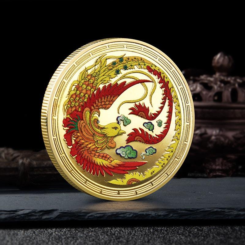 Chinese style, Phoenix Nirvana commemorative gold coins, gold and silver coin commemorative medals