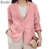 Women Notched Lapel Loose Casual Long Sleeve Cardigan Blouse