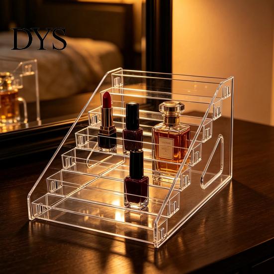 Stepped Countertop Shelf 5/7 Tier Acrylic Display Stand with Fences, Perfume Organizer, Desktop Makeup Palette Holder Multifunctional Clear