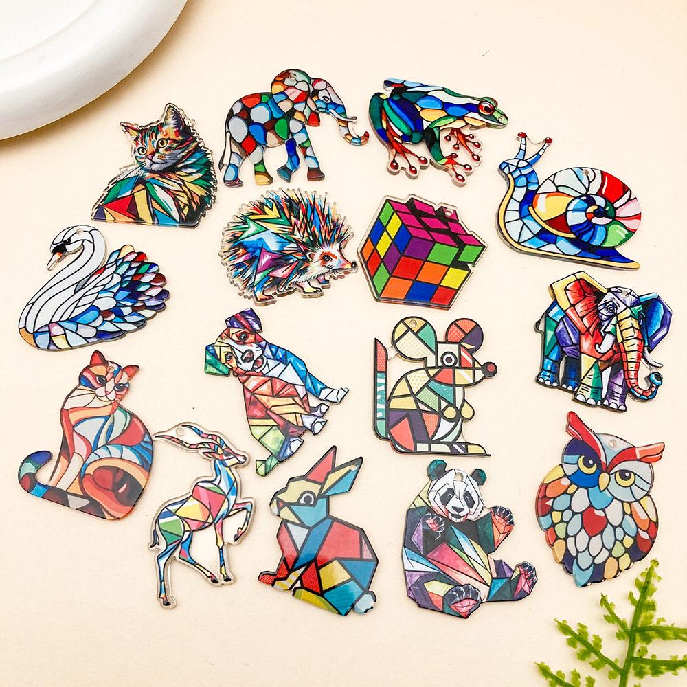 Мультяшная мозаика с животными, акриловый пазл-подвеска для изготовления украшений своими руками