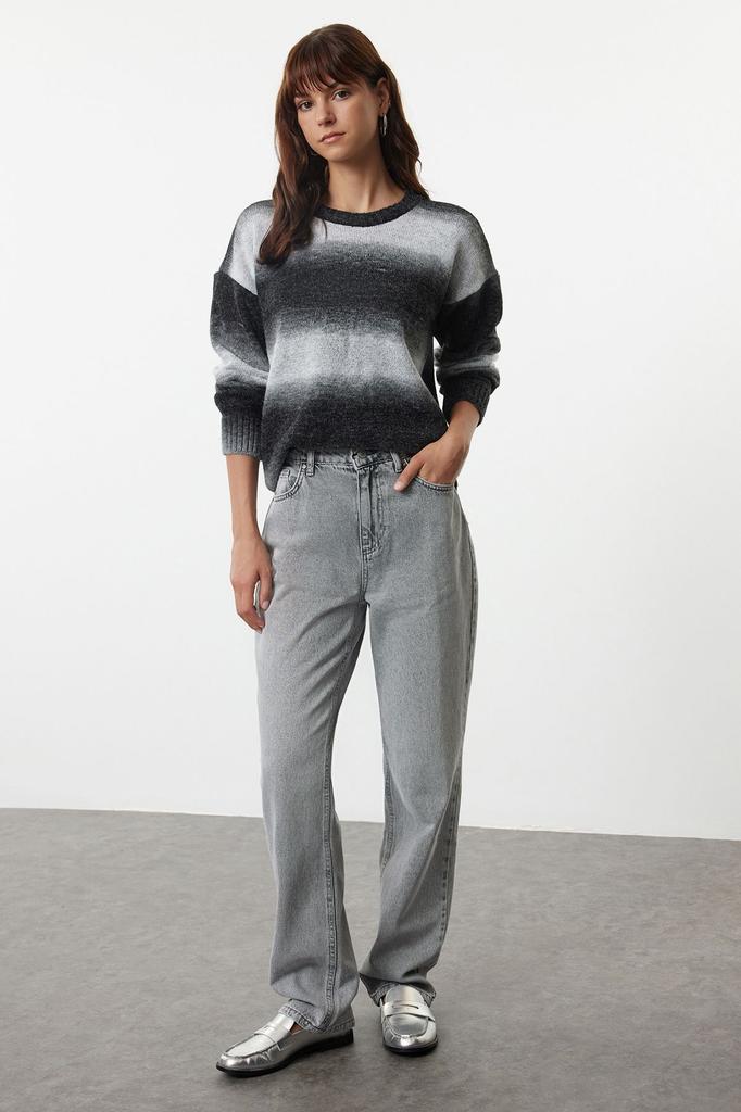 Women's Fashion Stylish Sweater Ecru Soft Textured Color Block Knitwear Sweater