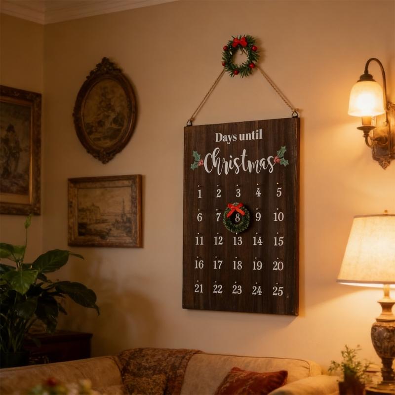 Artisanal Oaken Christmas Clock Calendar Wall Suspended For Kids Participatory Holiday Activity