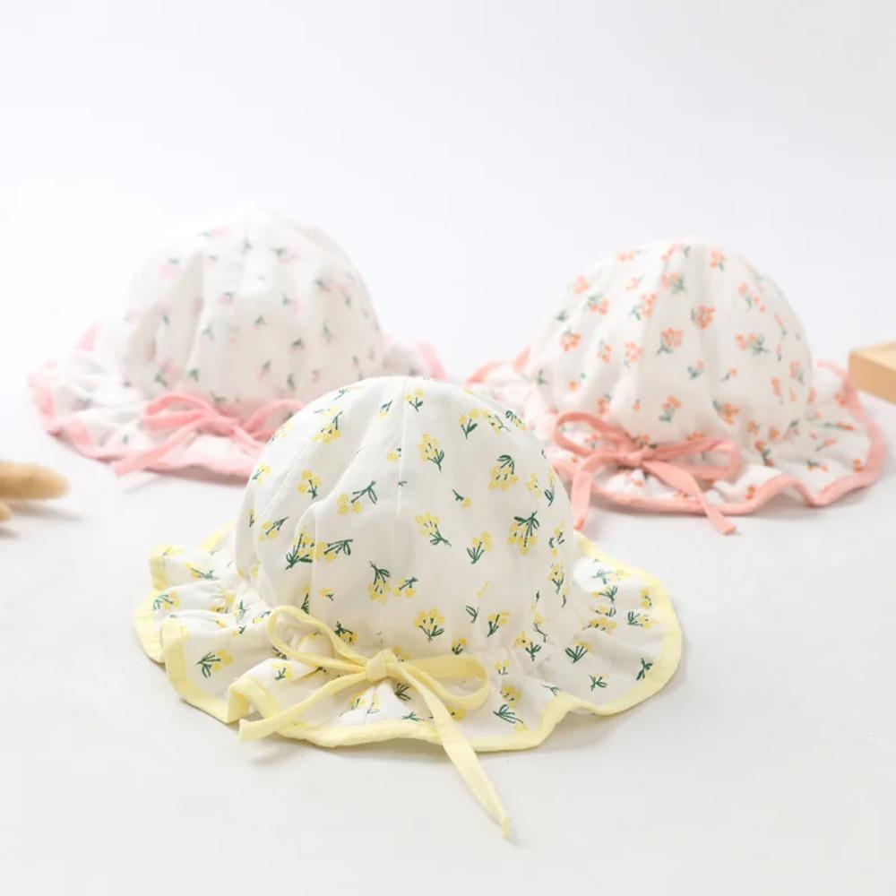 Spring Summer Cute Baby Girls Hat Floral Cotton Bucket Cap Dome Newborn Hats 1-18M
