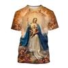 2025 Новая летняя футболка с принтом Девы Марии 3D для мужчин и женщин с круглым вырезом и коротким рукавом, уличная одежда Harajuku, детские футболки, топы, одежда