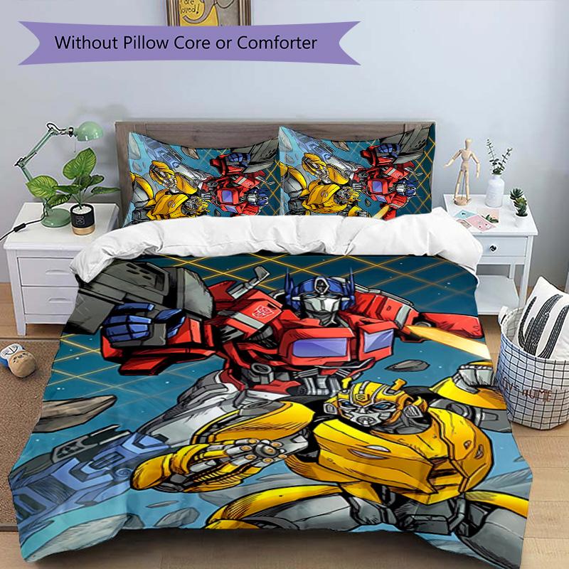 3pcs Bumblebee and Optimus Prime pattern bedding set duvet cover set includes duvet cover &pillowcases, perfect all season bedroom decoration & gift