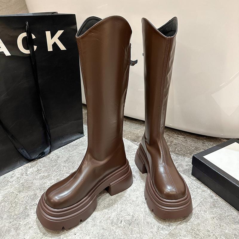 Small Long Boots for Women, New V-mouth White Casual High Tube Thick-soled Thick Heels But Knee Knight Boots