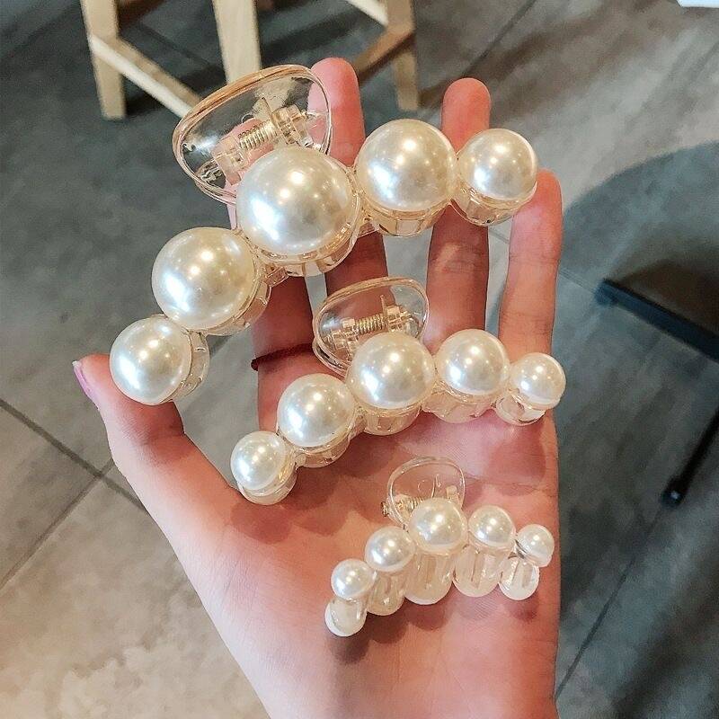 Элегантная заколка-краб для волос с искусственным жемчугом, женская, модная, неправильной формы, большая, бежевая, зажим для волос, заколки для девочек, корейские аксессуары для волос