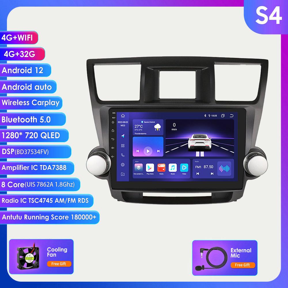 2 Din Android 12 автомобильное радио для Toyota Highlander Kluger 2 XU40 2007-2013 Navi GPS мультимедиа 4G интеллектуальный экран видеоплеер авто стерео Carplay