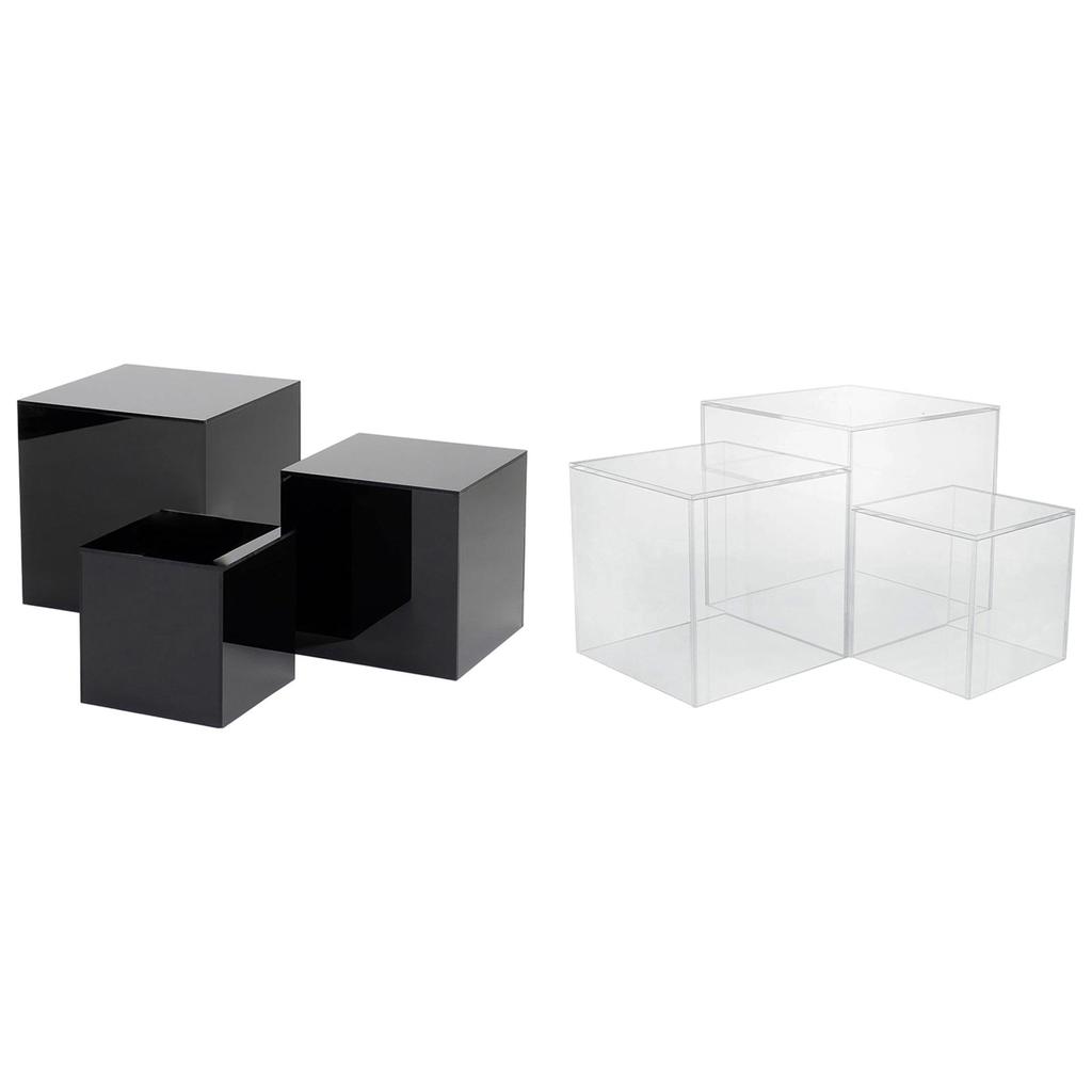Set of 3 Acrylic Cube Stand Nesting Risers Versatile 4" 5" 6" Cubes with Hollow Bottom for Photography Accessory Lightweight