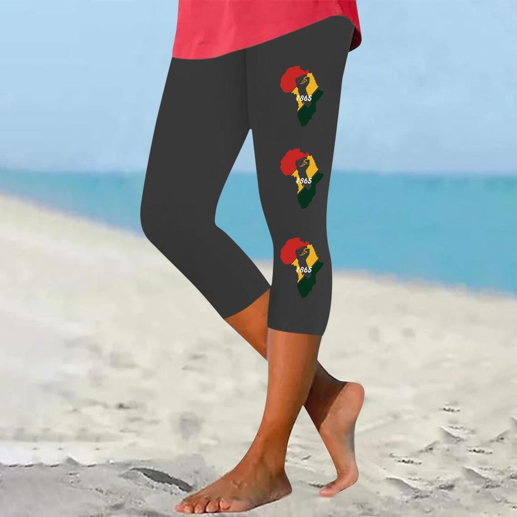 Leggings For Women, Cotton, Stretch, High Waisted, Womens Capris For Summer, Juneteenth Outfit