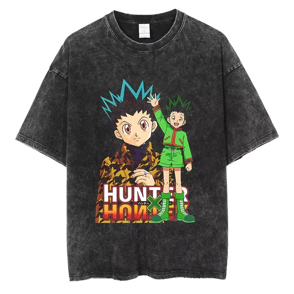 HUNTERHUNTER T Shirt Kurapika Manga Tshirt Men Women Hip Hop Washed Cotton Tshirt Clothing Summer Short Sleeve Toip Streetwear