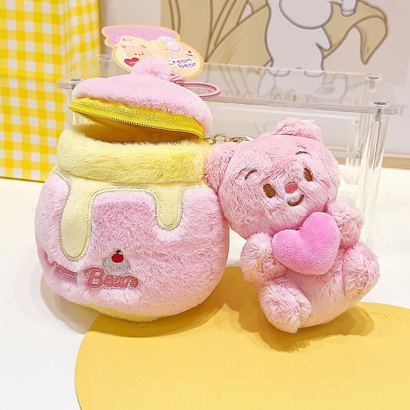 Bear Jinnew Cream Plush Key Tag Pvc Cartoon Keychain For Backpack Or Gift Idea