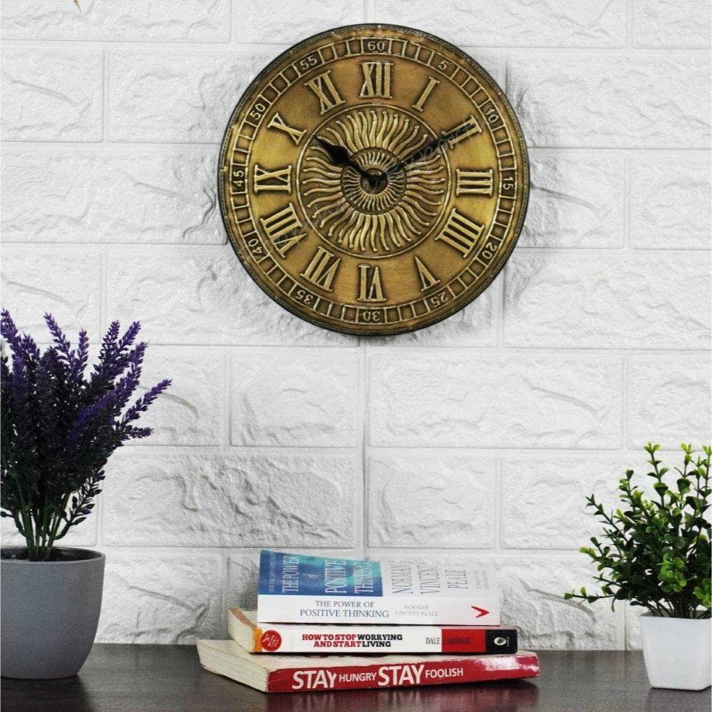 Винтажные аналоговые настенные часы из дерева и латуни ручной работы (8 дюймов 20 см) Чистая латунь с античной отделкой