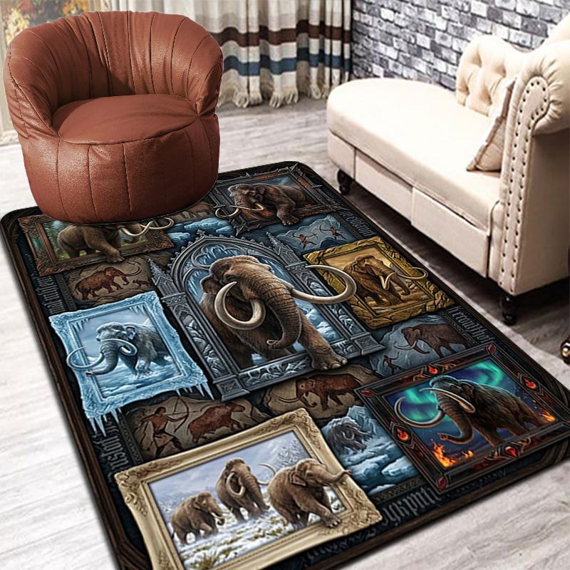 Prehistoric Mammoth Collage Pattern Rug Floor Mat for Living Room or Bedroom Soft and Comfortable Carpet a Gift for Birthday and Holiday.