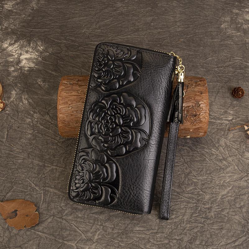 Purse Women's Spring Vintage Clutch Bag Multi-functional Embosed Money Clip for Women