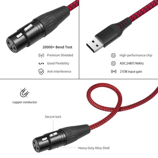 Кабель-адаптер USB папа к XLR мама Простой в использовании Универсальный кабель-конвертер для микрофона Plug-and-Play Студийный аудиокабель