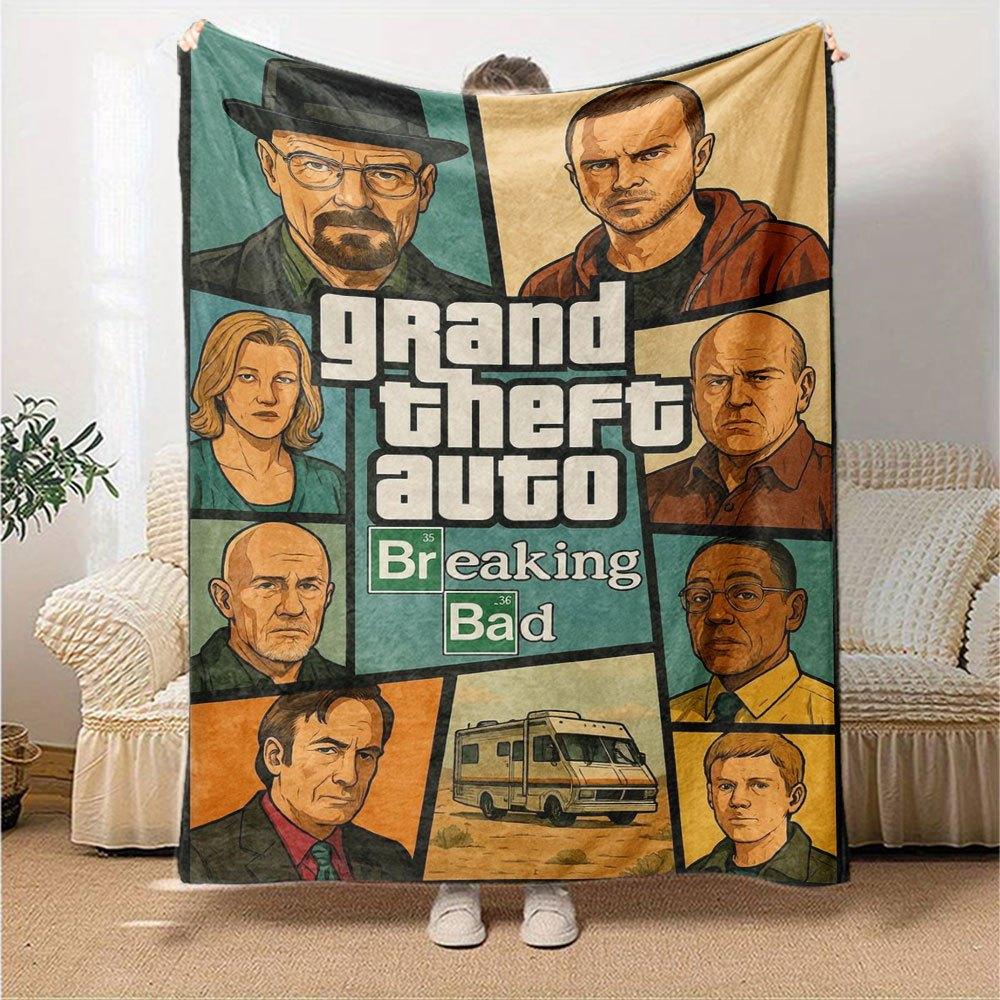 1 шт. Мягкое фланелевое одеяло Grand Theft Auto с дизайнерским принтом. Уютное одеяло для всех сезонов, идеально подходит для дивана, кровати, офиса