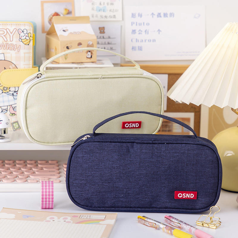 Ручной двухслойный пенал из ткани Оксфорд однотонный студенческий пенал с отделением с зажимом для ручки сумка для хранения школьных канцелярских товаров