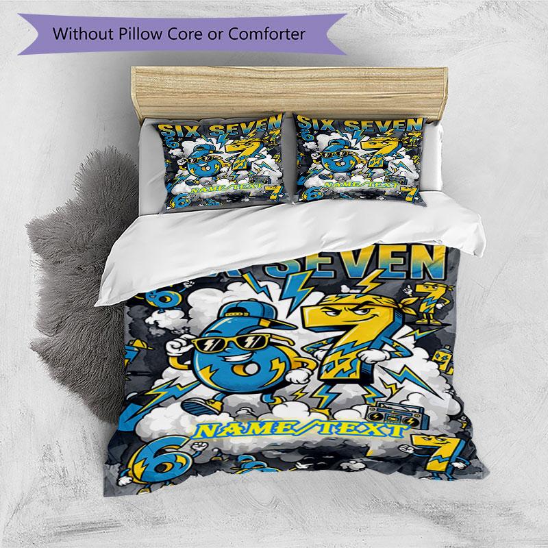 3PC Custom Name "Six Seven Adventure" Bedding Set Printed Bedding Set Duvet Cover Closure Includes 1 Duvet Cover & 230 Pillowcases for Bedroom