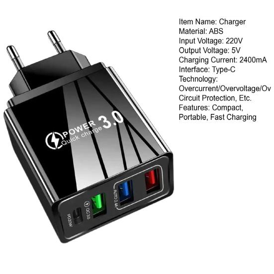 Многопортовое PD-зарядное устройство с 3 портами USB Type-C, адаптер быстрой зарядки, компактное дорожное зарядное устройство для iPhone, безопасная защита