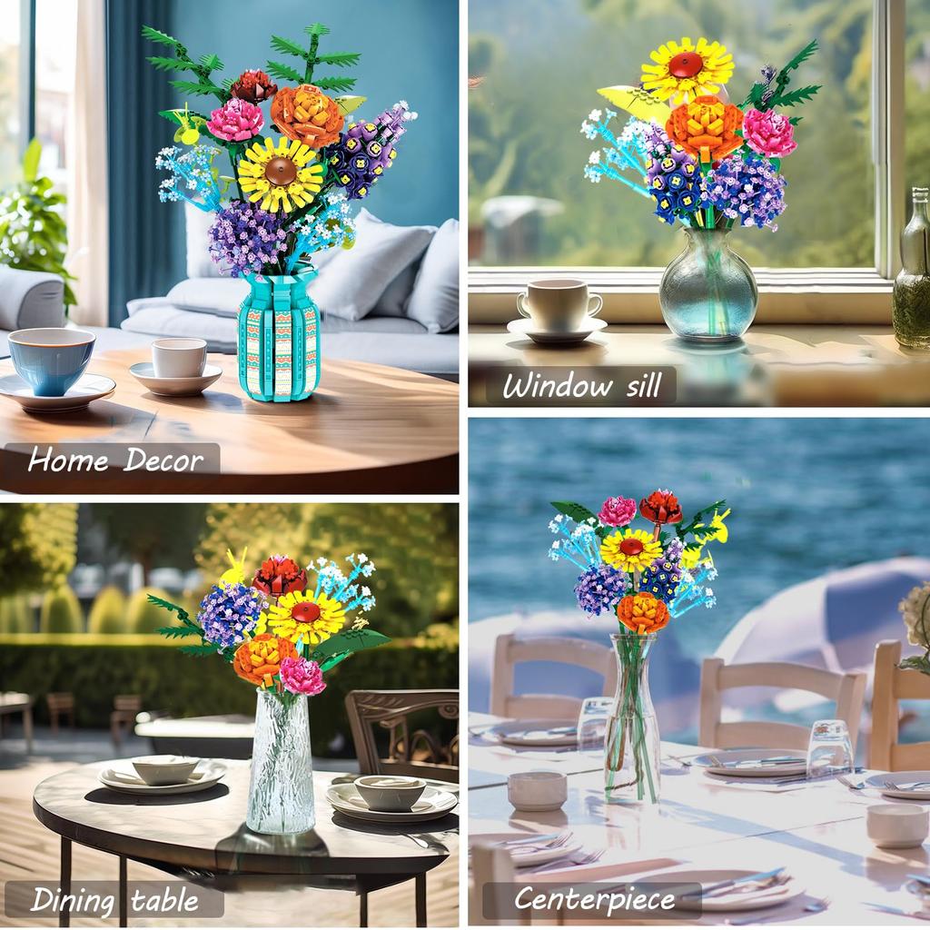 Набор строительных блоков «Букет цветов с вазой» Подсолнух Роза Модель Кирпичики Креативное украшение дома Детские игрушки DIY Праздничные подарки