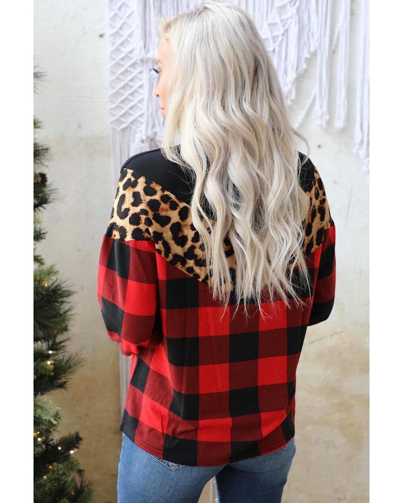Azura Exchange Chevron Plaid Leopard Patchwork Turtleneck Sweatshirt