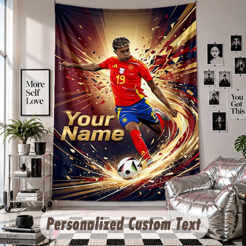 Wall Hanging Tapestry With Custom Name & Text, Lamine Yamal Decorative Tapestry For Bedroom