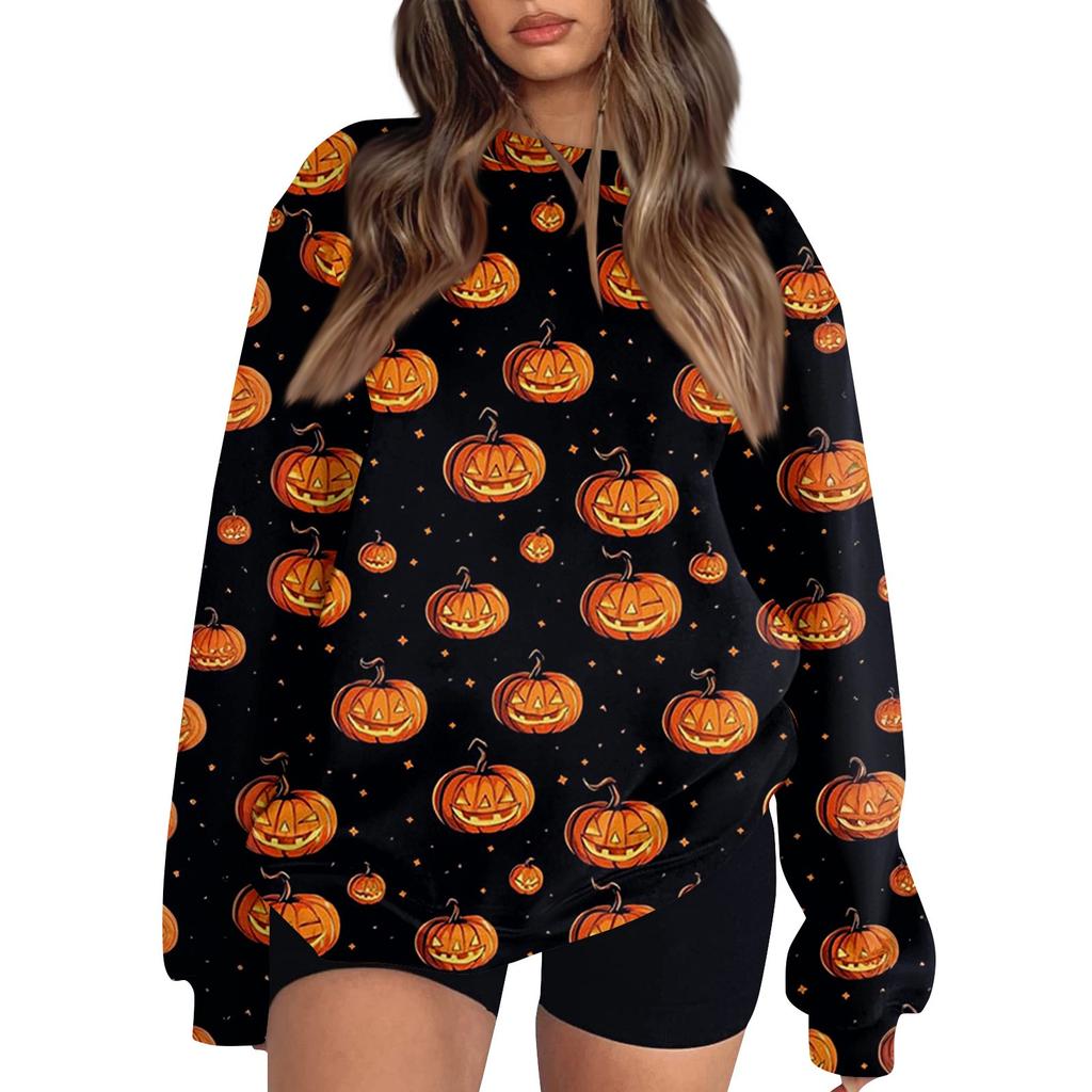 Женский модный повседневный свитшот с длинным рукавом и принтом на Хэллоуин